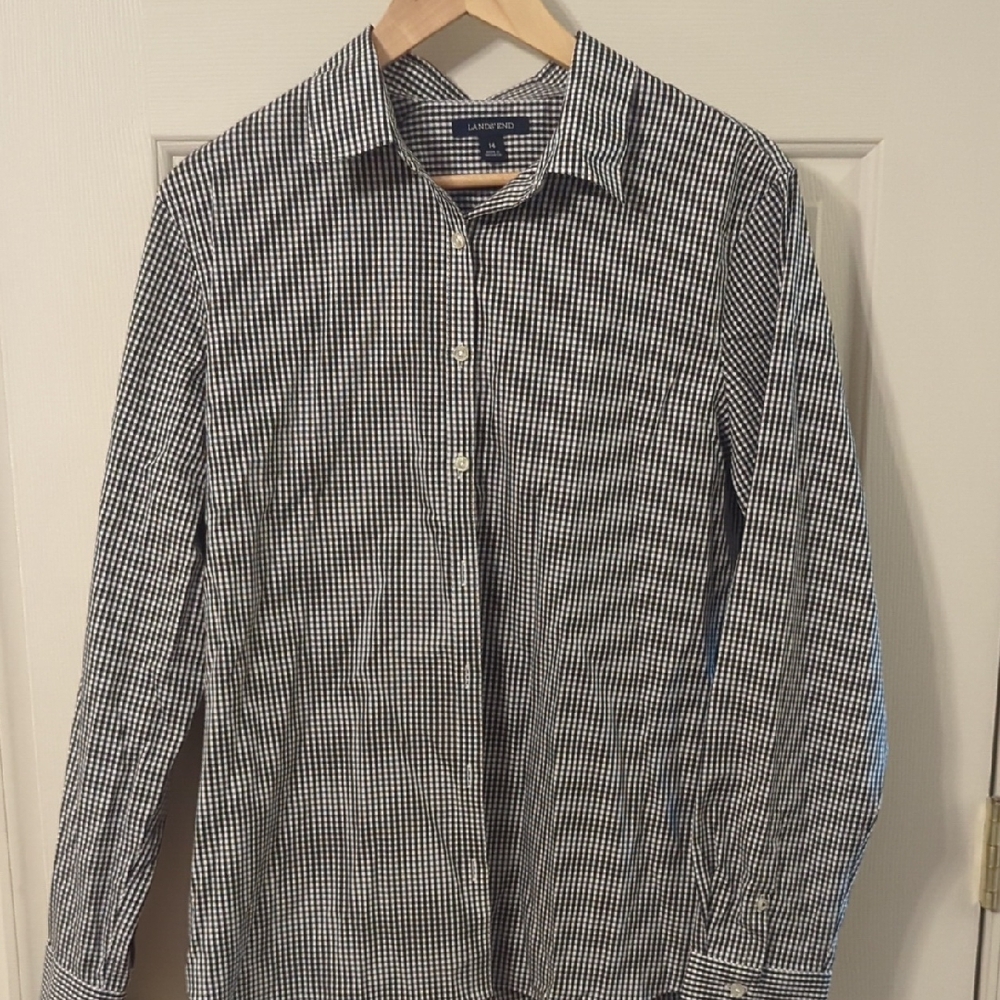 Lands' End Women's Monochrome Gingham Button Down Shirt